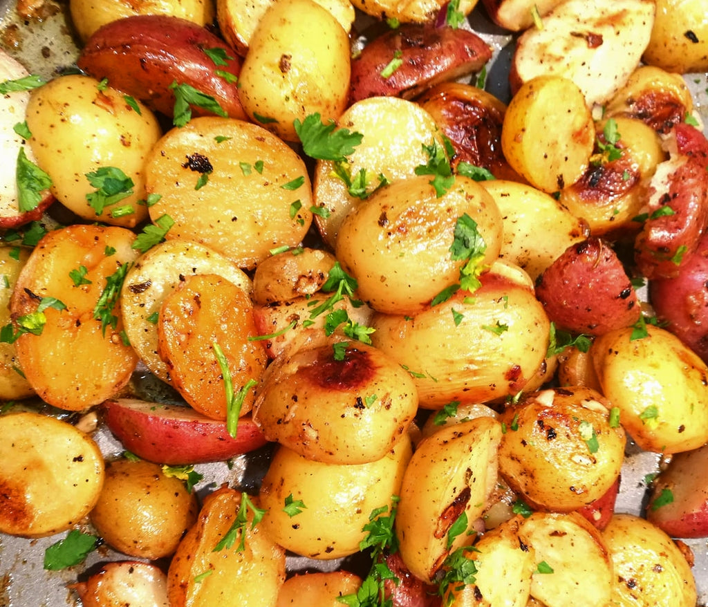 Greek Style Chicken Slouvaki with Lemon & Garlic EVOO & Roasted Potatoes